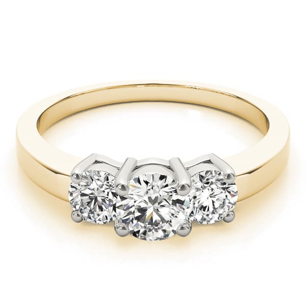 3 Stone Round Engagement Ring, style 81980, On hand view in yellow gold