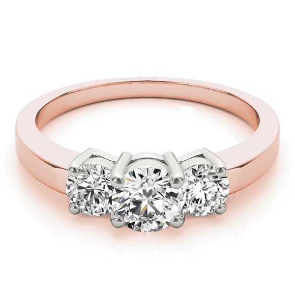 3 Stone Round Engagement Ring, style 81980, On hand view in rose gold