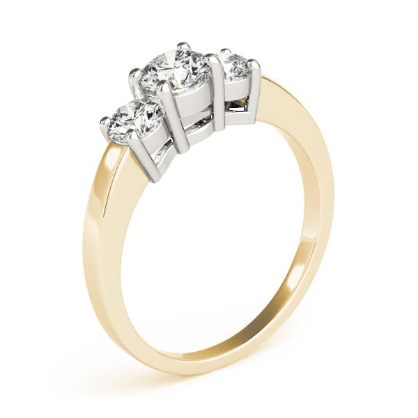 3 Stone Round Engagement Ring, style 81980, Top view in yellow gold