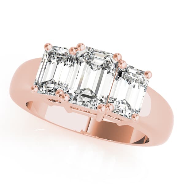 3-Stone Emerald Cut Engagement Ring, style 81981, Front view in rose gold