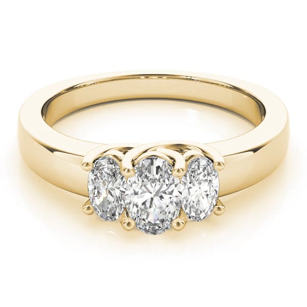 3 Stone Oval Engagement Ring, style 81985, On hand view in yellow gold