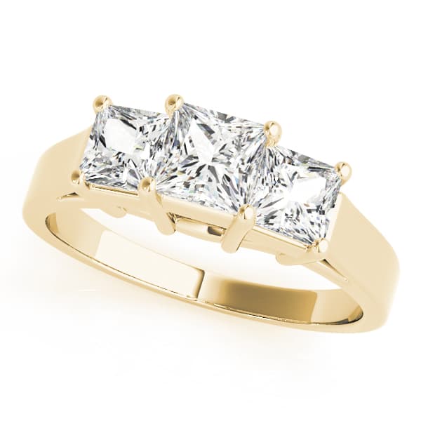 3 Stone Princess Engagement Ring, style 81987, Front view in yellow gold