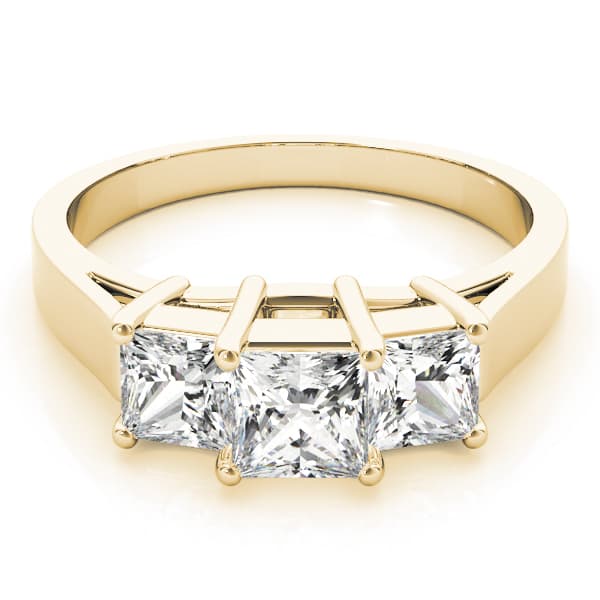 3 Stone Princess Engagement Ring, style 81987, On hand view in yellow gold