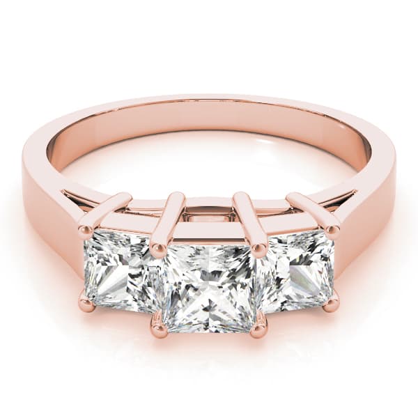 3 Stone Princess Engagement Ring, style 81987, On hand view in rose gold