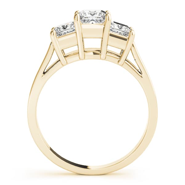 3 Stone Princess Engagement Ring, style 81987, Side view in yellow gold