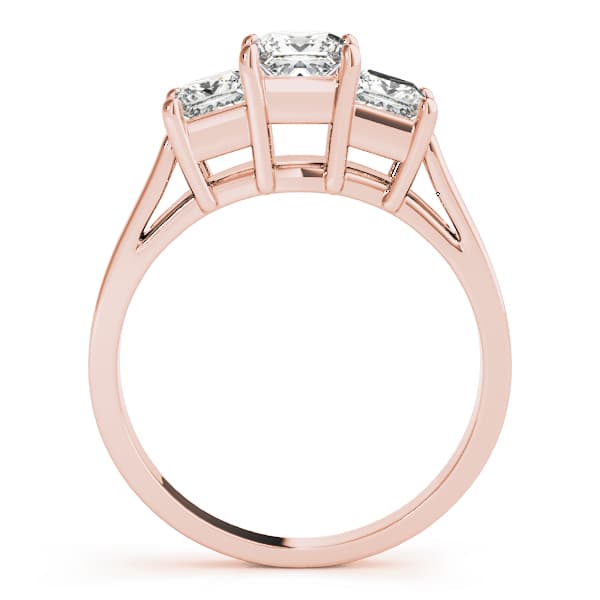 3 Stone Princess Engagement Ring, style 81987, Side view in rose gold