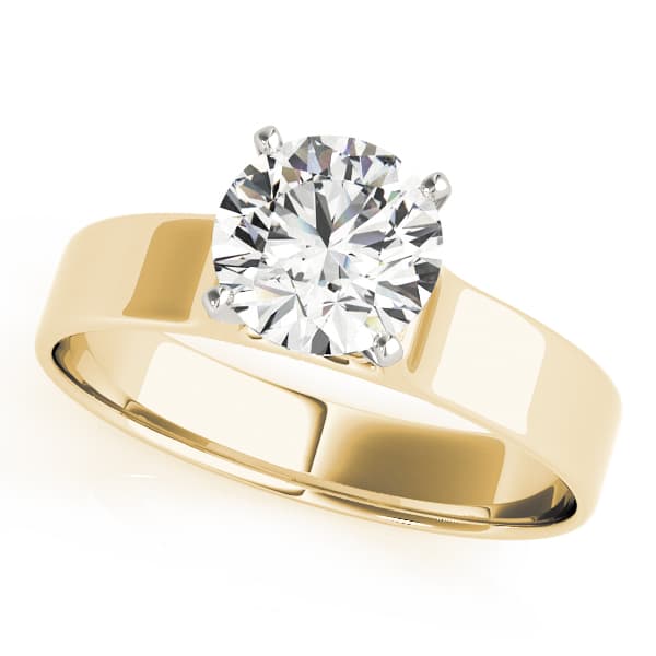 Solitaire Cathedral Engagement Ring, style 81990, Front view in yellow gold