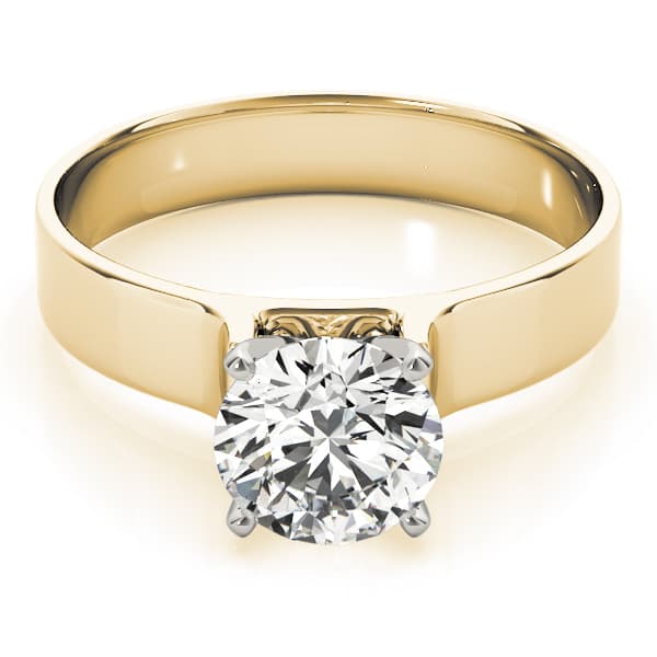 Solitaire Cathedral Engagement Ring, style 81990, On hand view in yellow gold