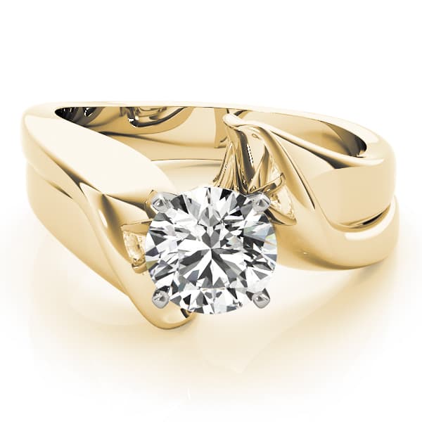 Solitaire Swirl Engagement Ring, style 81992, On hand view in yellow gold