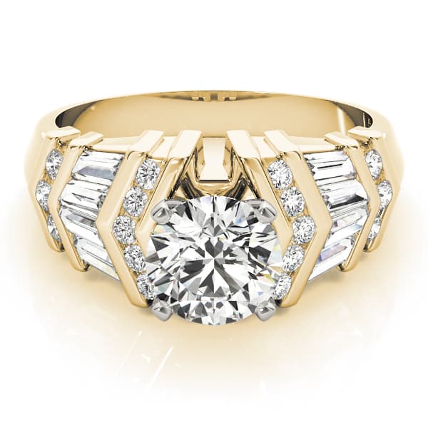 Fancy Shape Bague Engagement Ring, style 82001, On hand view in yellow gold