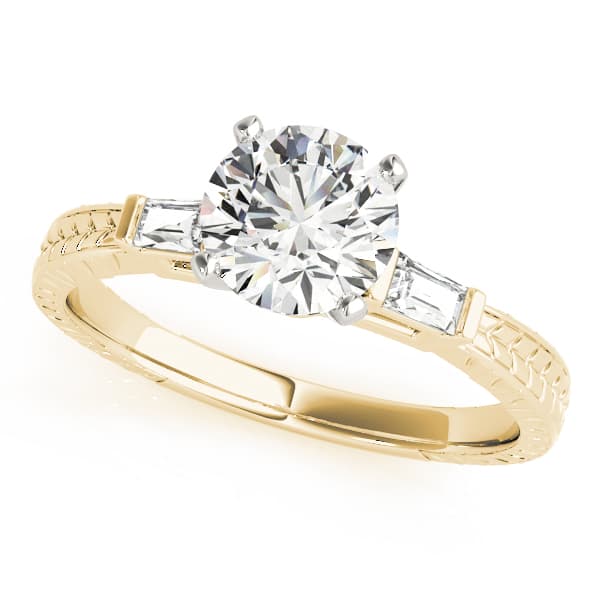 3-Stone Side Baguette Engagement Ring, style 82005, Front view in yellow gold