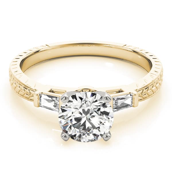 3-Stone Side Baguette Engagement Ring, style 82005, On hand view in yellow gold