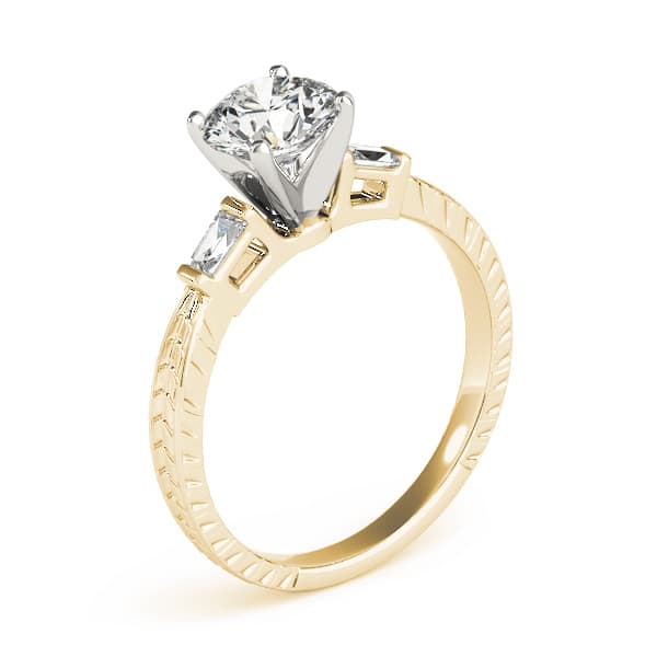 3-Stone Side Baguette Engagement Ring, style 82005, Top view in yellow gold