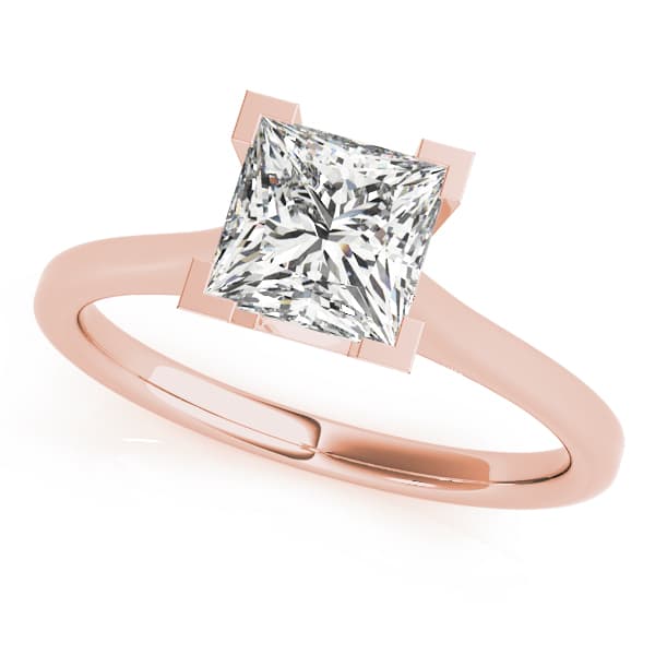 Solitaire Princess Engagement Ring, style 82022, Front view in rose gold