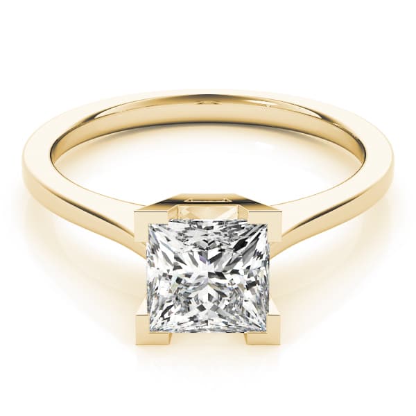 Solitaire Princess Engagement Ring, style 82022, On hand view in yellow gold