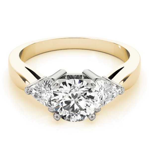 3-Stone Trillion Shape Engagement Ring, style 82060, On hand view in yellow gold