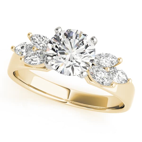 Marquise Side Cluster Engagement Ring, style 82065, Front view in yellow gold