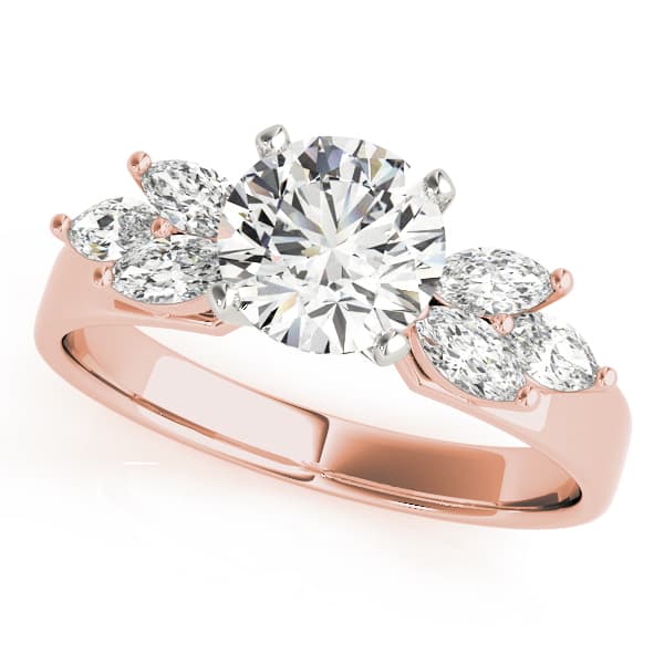 Marquise Side Cluster Engagement Ring, style 82065, Front view in rose gold