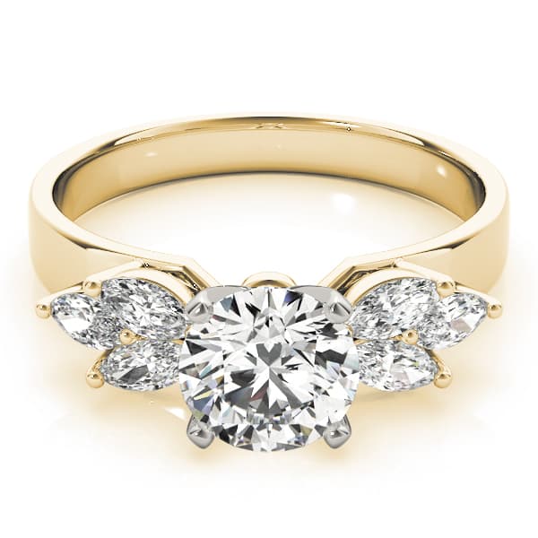 Marquise Side Cluster Engagement Ring, style 82065, On hand view in yellow gold