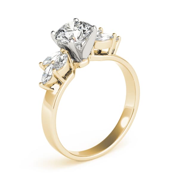 Marquise Side Cluster Engagement Ring, style 82065, Top view in yellow gold