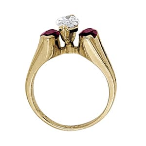 Marquise Gemstone Ring, Side view in white gold or platinum