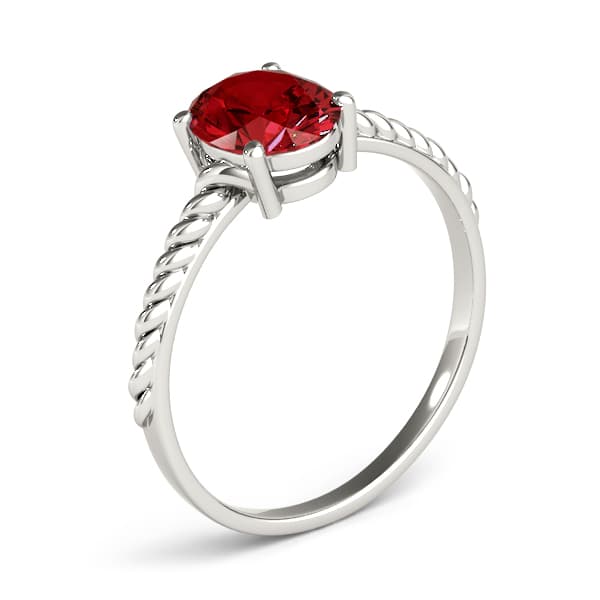 Oval Gemstone Ring, Angle view in white gold or platinum