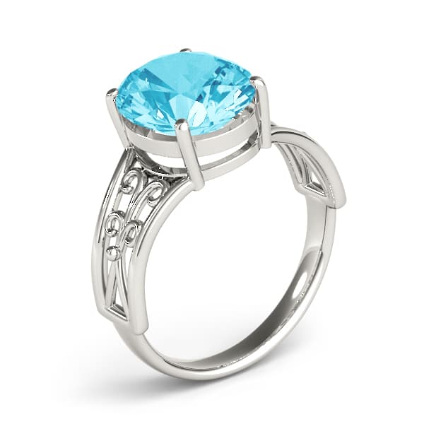 Oval Gemstone Ring, Angle view in white gold or platinum