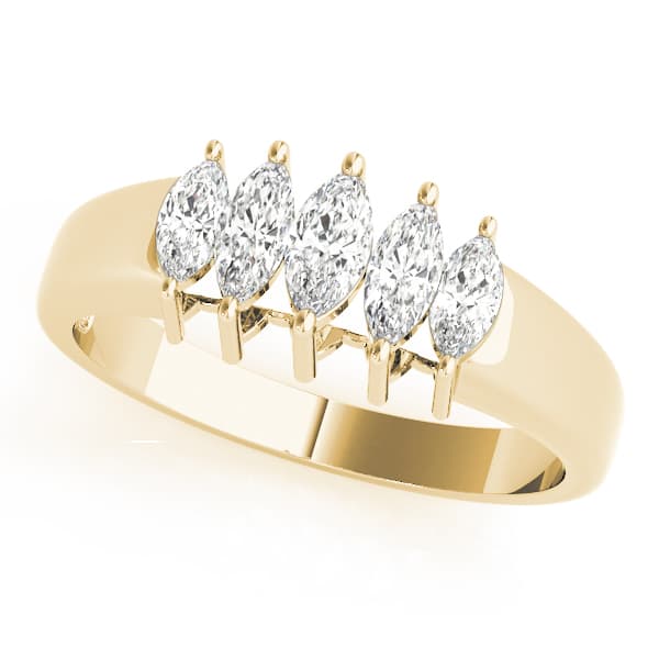 Fancy Shape Marquise Wedding Band (0.9 ct. tw.), Front view in yellow gold