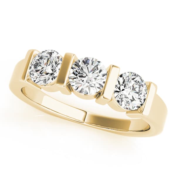 3-Stone Bar Set Round Engagement Ring, style 82337, Front view in yellow gold