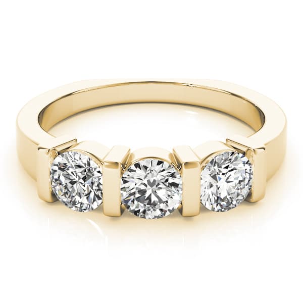 3-Stone Bar Set Round Engagement Ring, style 82337, On hand view in yellow gold