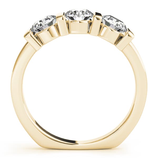 3-Stone Bar Set Round Engagement Ring, style 82337, Side view in yellow gold