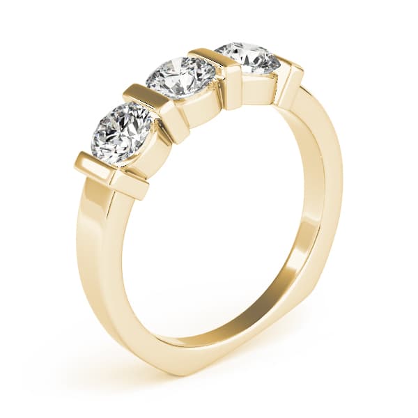 3-Stone Bar Set Round Engagement Ring, style 82337, Top view in yellow gold