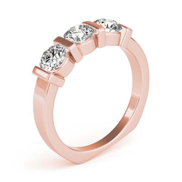 3-Stone Bar Set Round Engagement Ring, style 82337, Top view in rose gold