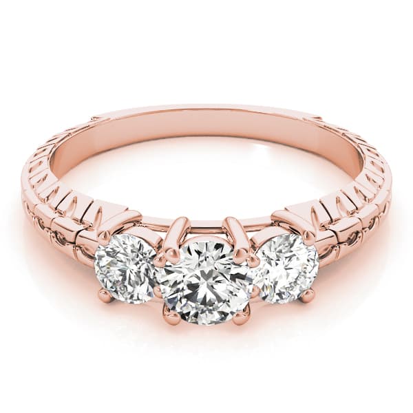 3-Stone Filigree Round Engagement Ring, style 82338, On hand view in rose gold