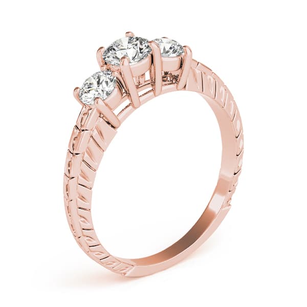3-Stone Filigree Round Engagement Ring, style 82338, Top view in rose gold