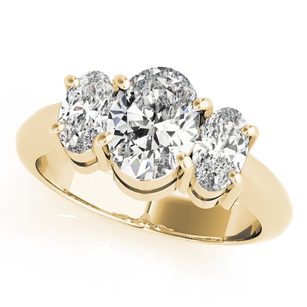 3-Stone Shared Prong Engagement Ring, style 82340, Front view in yellow gold