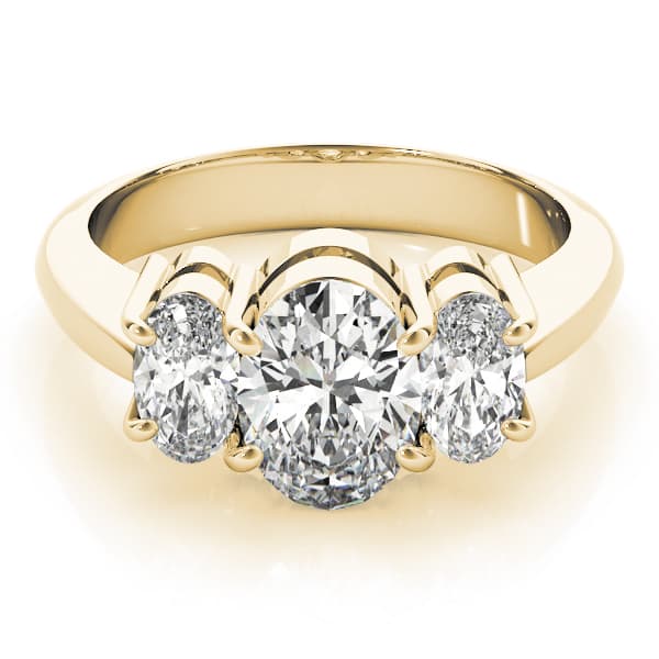 3-Stone Shared Prong Engagement Ring, style 82340, On hand view in yellow gold