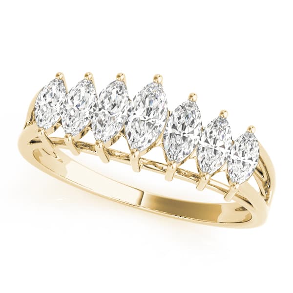 Fancy Shape Marquise Wedding Band (1.02 ct. tw.), Front view in yellow gold