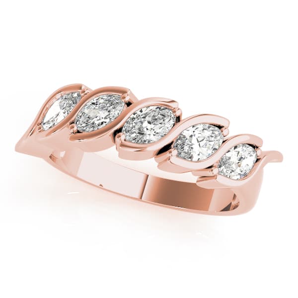 Fancy Shape Marquise Bar Set Wedding Band (1 ct. tw.), Front view in rose gold