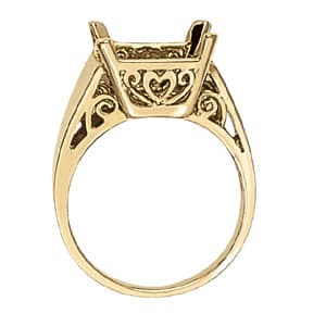 Princess & Cushion Gemstone Ring, Side view in white gold or platinum