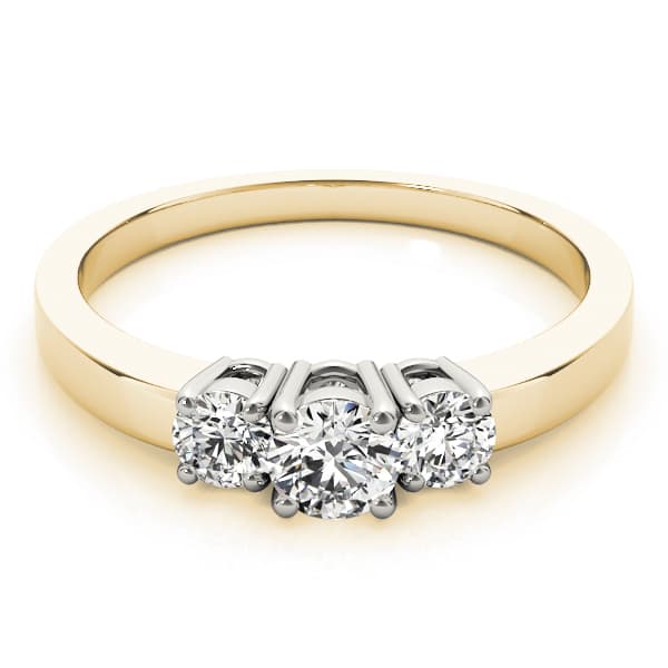 3-Stone Round Prong Set Engagement Ring, style 82389, On hand view in yellow gold