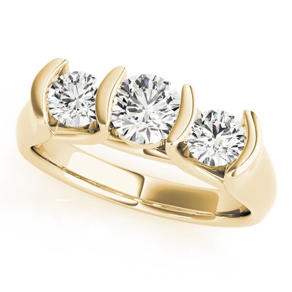 3-Stone Half Bezel Set Engagement Ring in Yellow gold