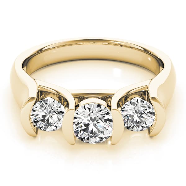 3-Stone Half Bezel Set Engagement Ring, style 82390, On hand view in yellow gold