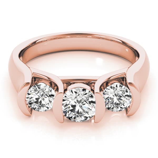 3-Stone Half Bezel Set Engagement Ring, style 82390, On hand view in rose gold