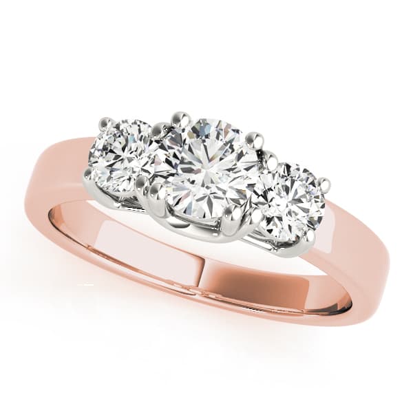 3-Stone Double Prong Engagement Ring, style 82391, Front view in rose gold