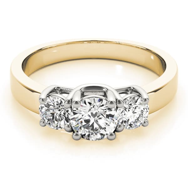 3-Stone Double Prong Engagement Ring, style 82391, On hand view in yellow gold