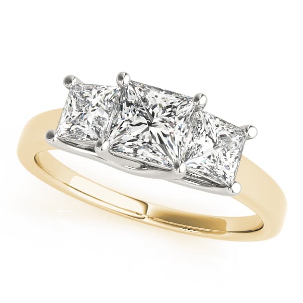 3-Stone Trellis Princess Cut Engagement Ring, style 82392, Front view in yellow gold