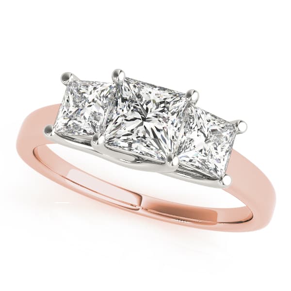 3-Stone Trellis Princess Cut Engagement Ring, style 82392, Front view in rose gold