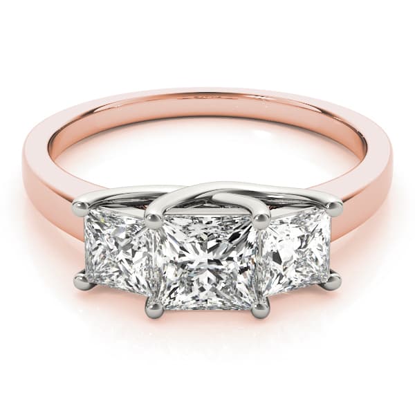 3-Stone Trellis Princess Cut Engagement Ring, style 82392, On hand view in rose gold