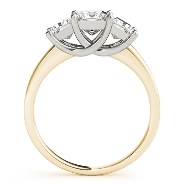 3-Stone Trellis Princess Cut Engagement Ring, style 82392, Side view in yellow gold